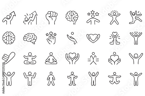 Psychology and emotional balance icons for healthcare interfaces