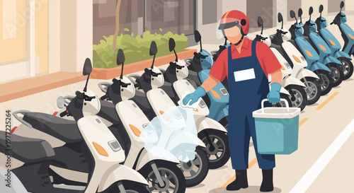 Delivery Man with Scooters and Insulated Bag.