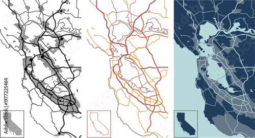 City map vector illustration set featuring urban road networks and abstract geographical layout designs for modern business graphic projects