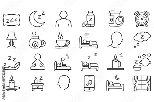 Sleep and insomnia icons set for wellness and healthcare apps