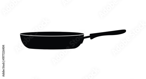 A simple black frying pan graphic isolated on a white background silhouette