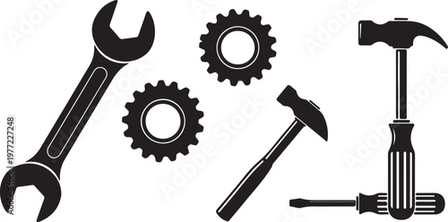 Tool icon set.Hammer turnscrew tools icon.Instrument collection. Vector illustration
