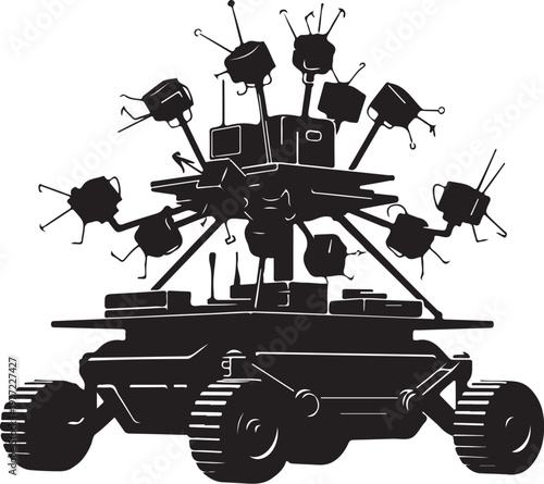 Robotic rover, antennae equipment, vector illustration, black silhouette, robotic vehicle