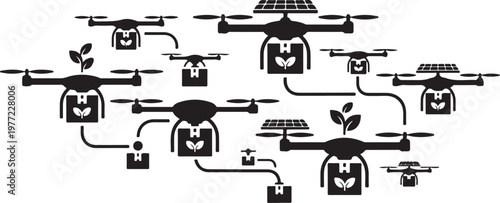 Drone, technology, industrial, icon set, black and white, vector graphics, 13 drone icons, industrial automation, robotics