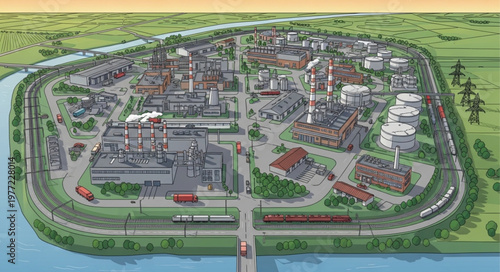 Detailed Aerial View of a Medieval City Surrounded by Water.