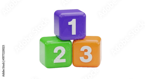 Vector illustration of three colorful toy blocks with numbers one, two, and three on a transparent background