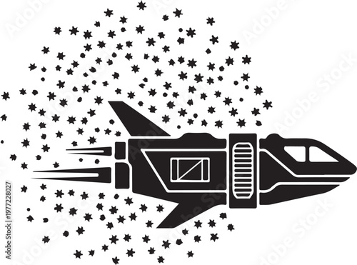 Space Rocket, Black Vector, Starry Background, Cosmic Icon