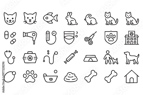 Pet service and animal care icons set for UI design