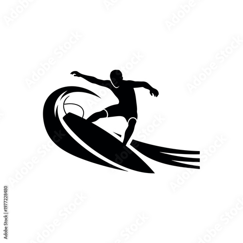 Dynamic Surfer Riding Ocean Wave Silhouette.