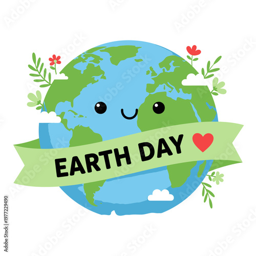 Earth Day Celebration With A Smiling Earth And Flowers