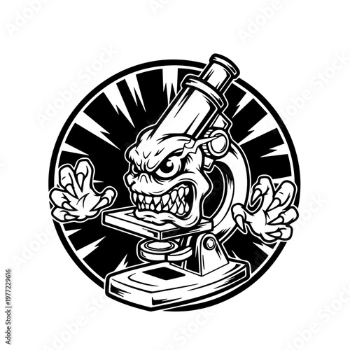 Menacing Microscope Monster Graphic for Aggressive Science Research