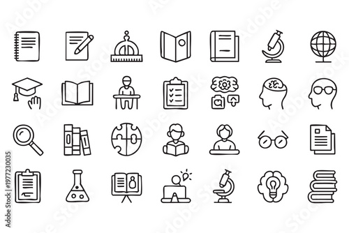 Education and academic icons set for learning and school platforms