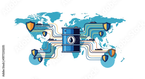Global Oil Supply Network Security Illustration