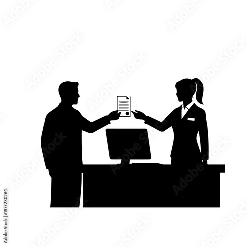 Business Meeting Contract Signing at Desk with Computer