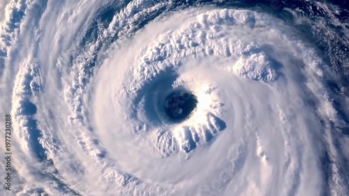 Aerial video captures a swirling hurricane eye, showcasing dramatic natural forces. Live desktop wallpaper.