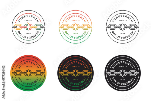 Juneteenth Day graphic set features a broken chain symbolizing the end of slavery and freedom