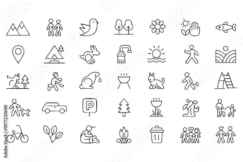 Adventure and hiking icons collection for outdoor activity platforms