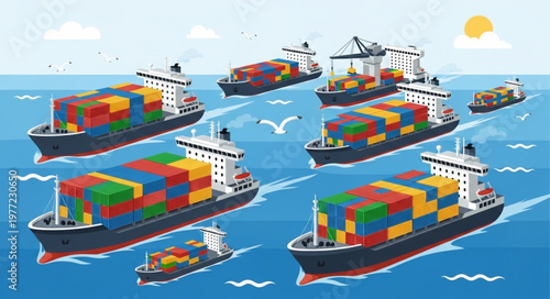 Container Ships Sailing on the Ocean with Cargo.