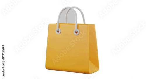 Vector illustration of 3d illustration of a yellow shopping bag with white handles on a transparent background