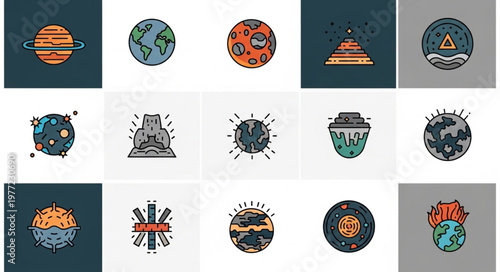 Collection of Unique Planet Illustrations with Artistic Designs.