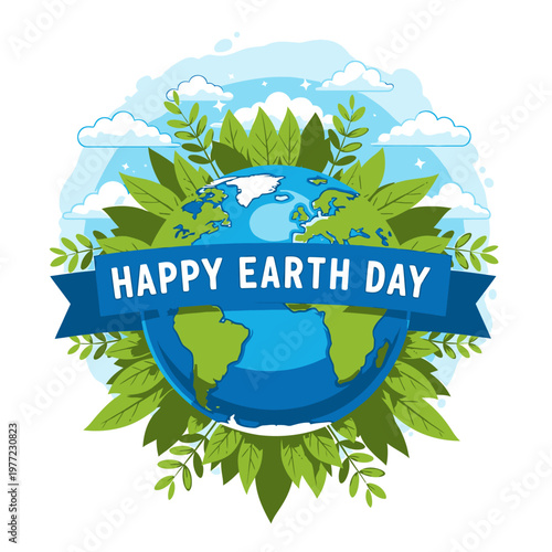 Happy Earth Day Illustration With Globe And Leaves