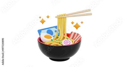 Vector illustration of 3d illustration of a bowl of ramen noodles with chopsticks a transparent background