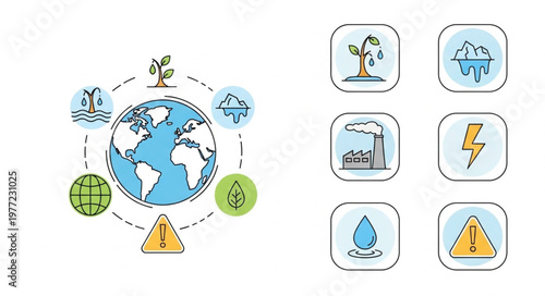 Environmental Issues and Global Warming Icons - A Visual Representation of Climate Change.