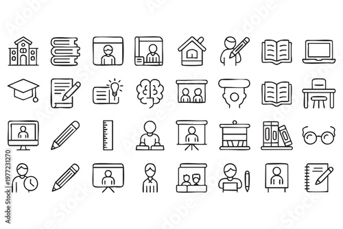 School and education icons for online learning and training apps