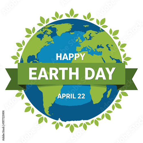 Happy Earth Day Celebration With Green Leaves And Globe