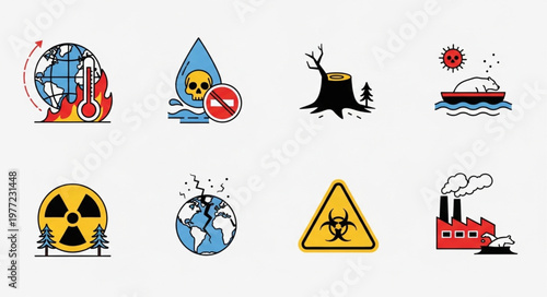 Environmental Hazards and Pollution Icons - A Visual Representation of Global Threats.