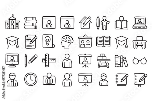 Student and teacher icons set for classroom and online platforms
