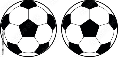 Black and White Soccer Balls Vector Illustration, Classic Design for Sports, Football, and Game Equipment