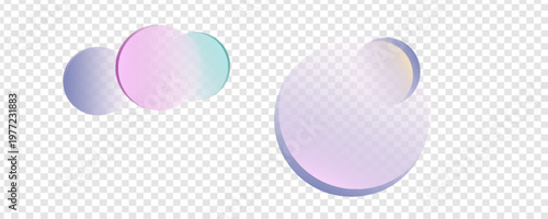3d glass transparent circle shape. Color gradient round lens disk flying. Glass morphism blue, green, pink shape. Vector realistic illustrationPrint