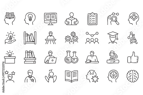 Research and academic icons collection for elearning platforms
