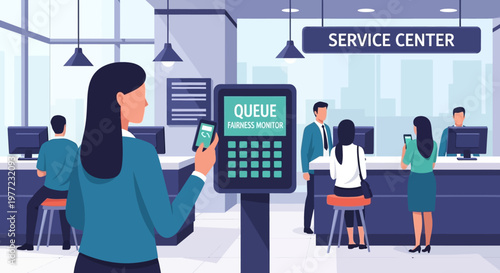 Woman Using Queue Management System.