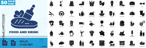 Food And Drink Solid Editable Icons set