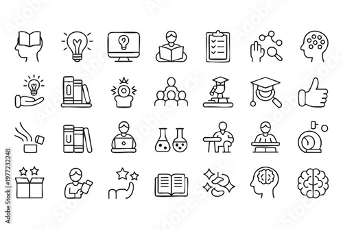 Education and innovation icons set for modern learning platforms