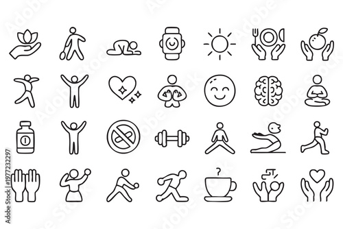 Mindfulness and wellness icons for lifestyle and therapy design