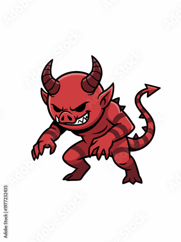 Red Demon Monster Character Illustration with Horns and Spiked Tail