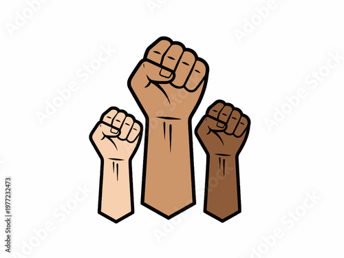 Diverse Raised Fists for Solidarity and Human Rights