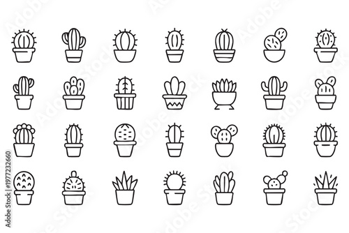 Succulent plant icons set for gardening and botanical platforms