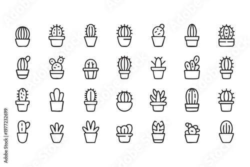 Desert plant and houseplant icons set for eco lifestyle apps