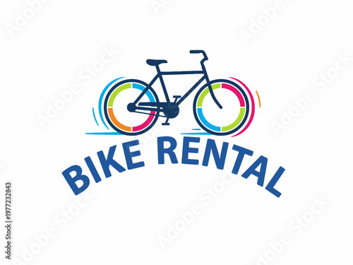 Bike Rental Logo with Colorful Wheels Icon on White Background