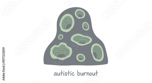 Autistic burnout, mental health illustration, vector graphic, grey green abstract shape