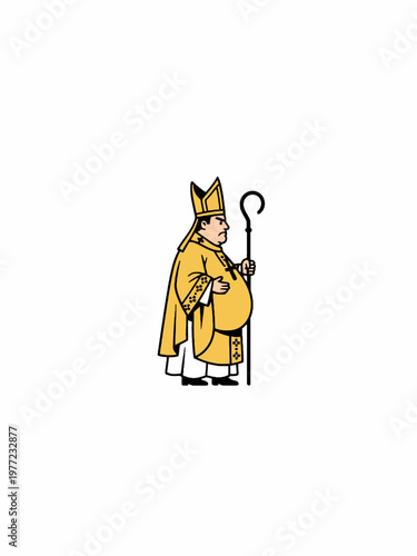 Catholic Bishop Cartoon Character Holding Crozier