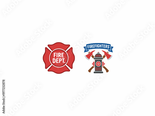 Fire Dept. Maltese Cross and Firefighter Emblem with Hydrant