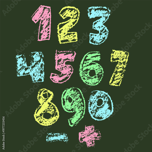 Colorful Crayon Hand Drawn Kid Vector Numbers