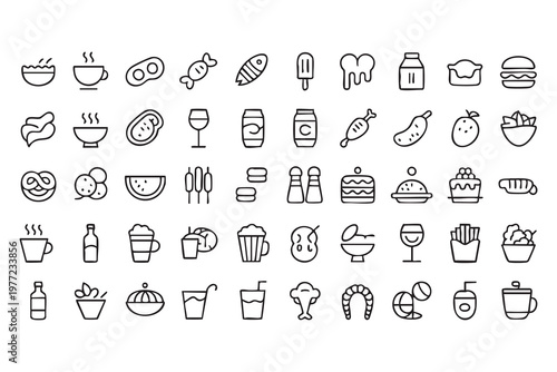 Food menu icons set for restaurant and culinary platforms