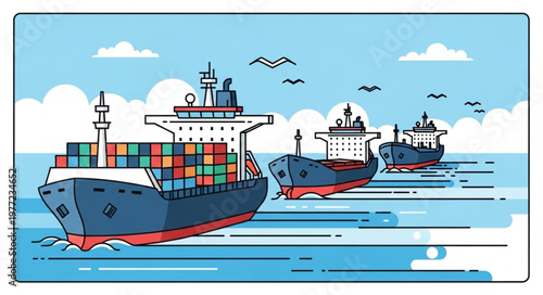 Cargo Ships Transporting Goods Across the Ocean.