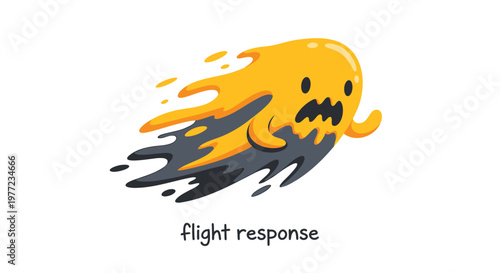 Cartoon flight response, fearful emoticon, yellow smiley face, stress reaction icon